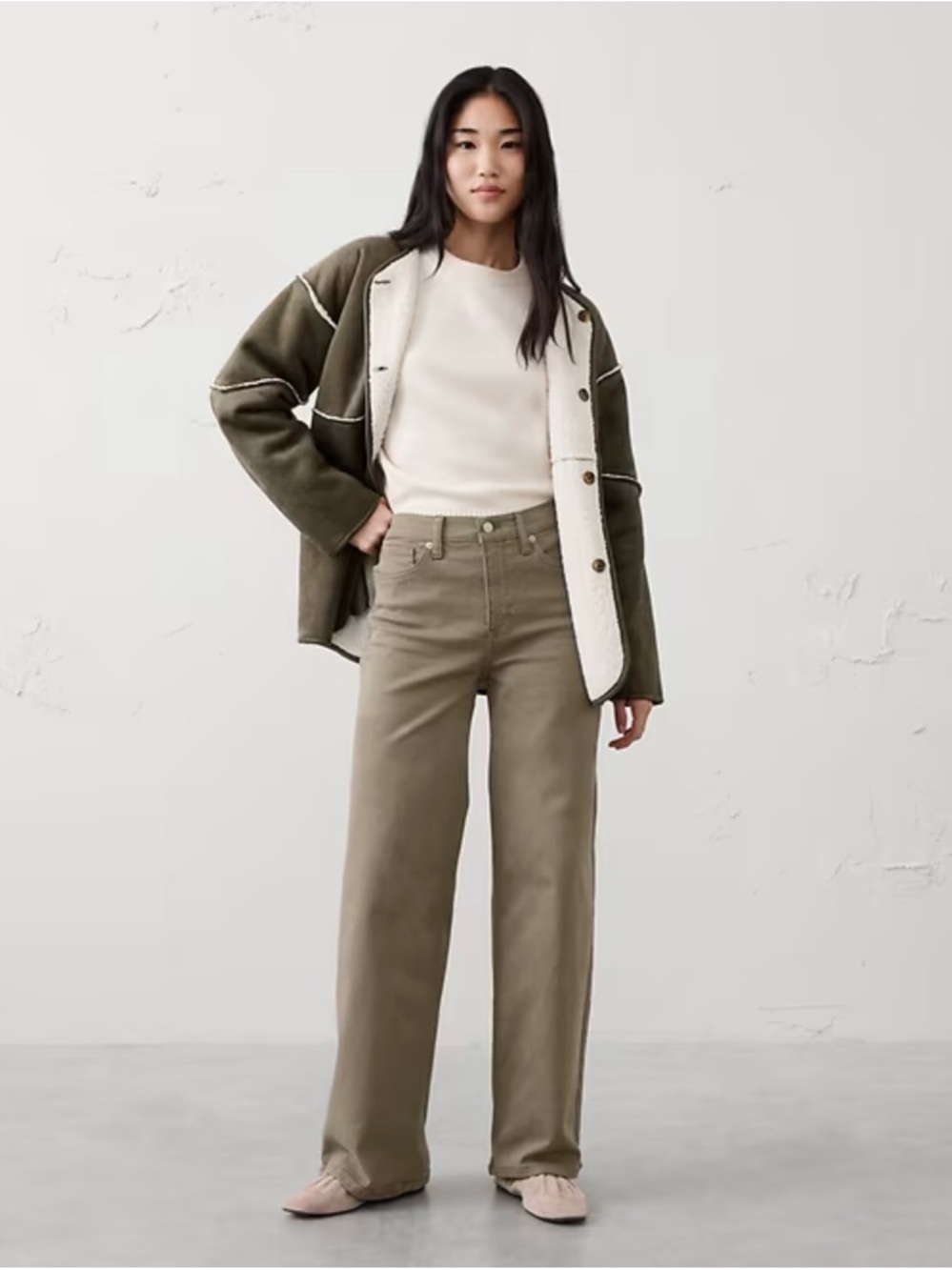 Banana Republic High-Rise Wide-Leg Denim Pants – Olive Green (Size 30/10)